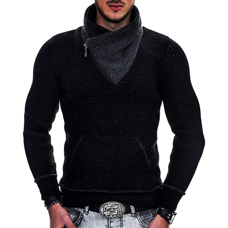 Herren Langarm Kapuzenpullover mit asymmetrischem Reißverschluss und strukturiertem Strickdesign ModeGeist