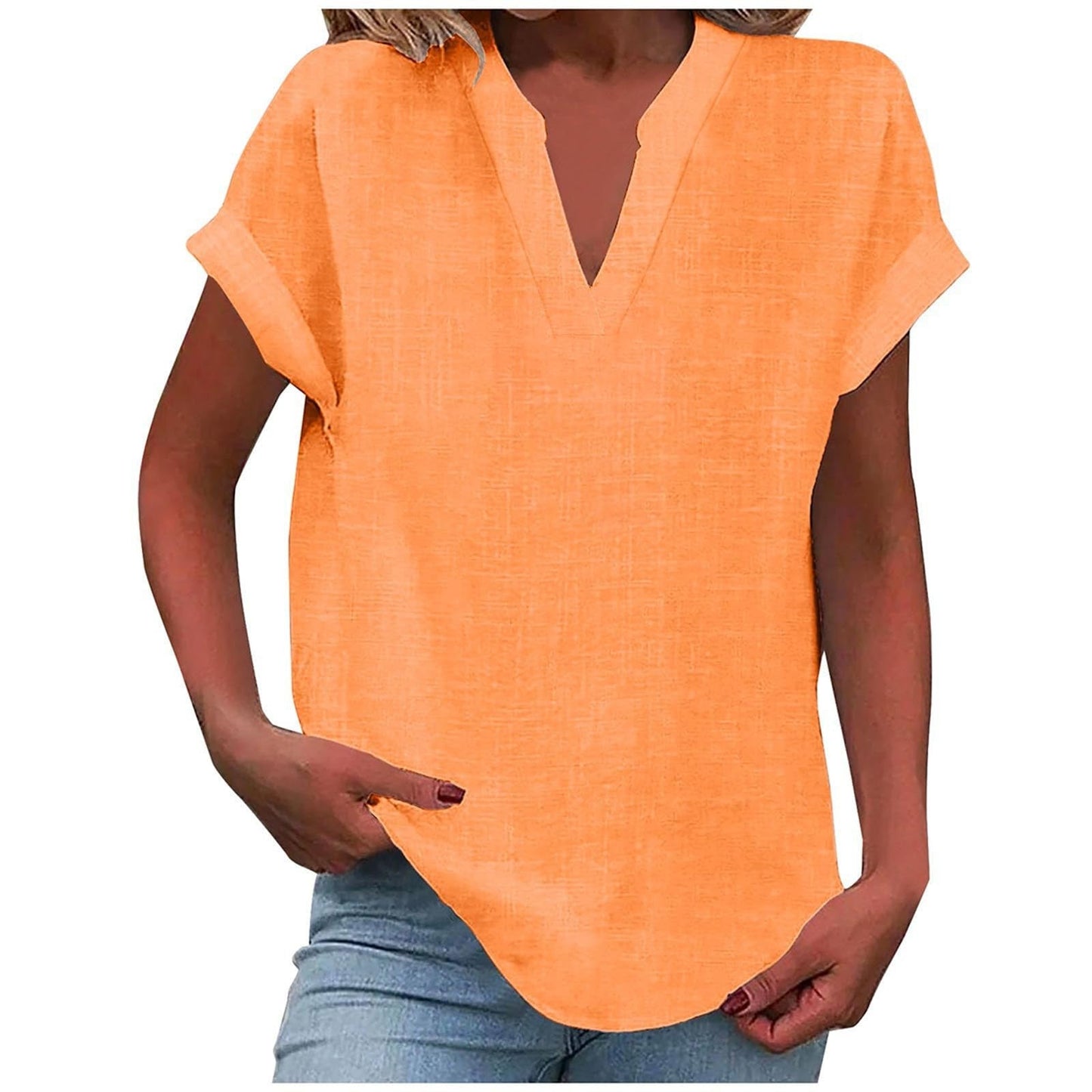 MODEGEIST Damen V-Ausschnitt Bluse Relaxed Fit Leichter Stoff Weiß
