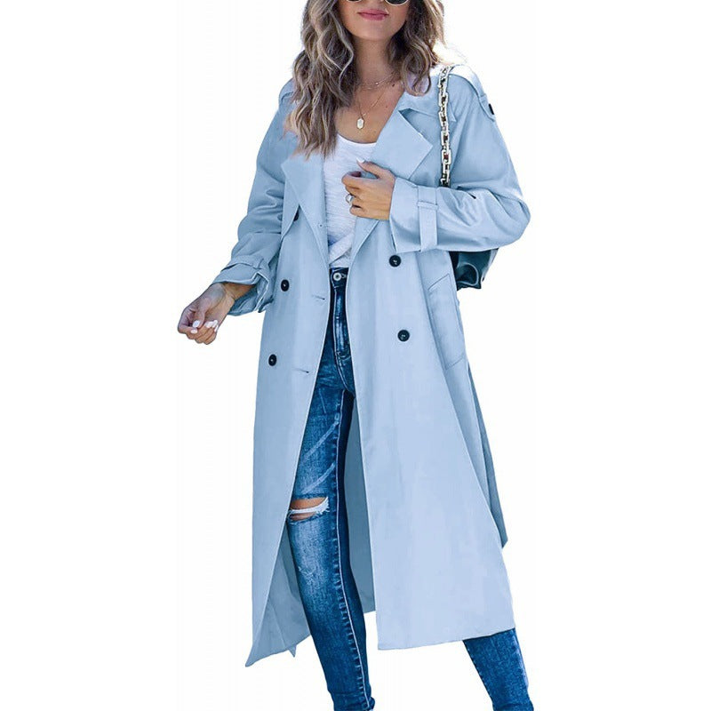 Damen eleganter Trenchcoat mit doppelt Reihe Knopfverschluss und Taillengürtel ModeGeist