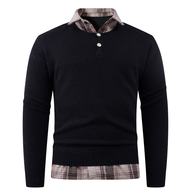 Herren Pullover mit integriertem Hemdkragen und Knopfdetails ModeGeist