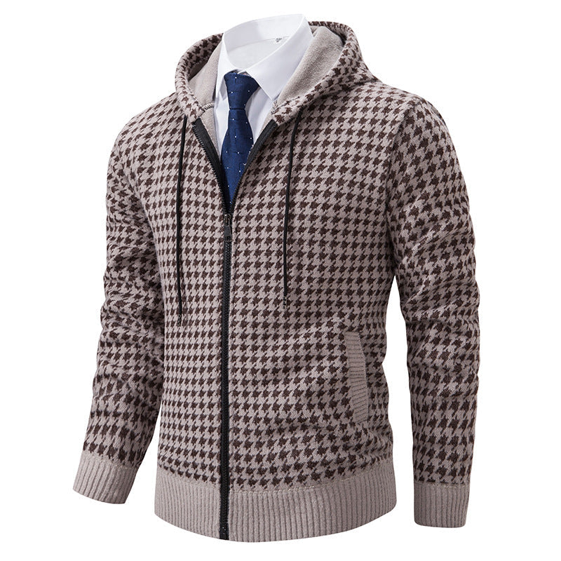 Herren gemütlicher Strickpullover mit modernem Karomuster und Kapuze ModeGeist