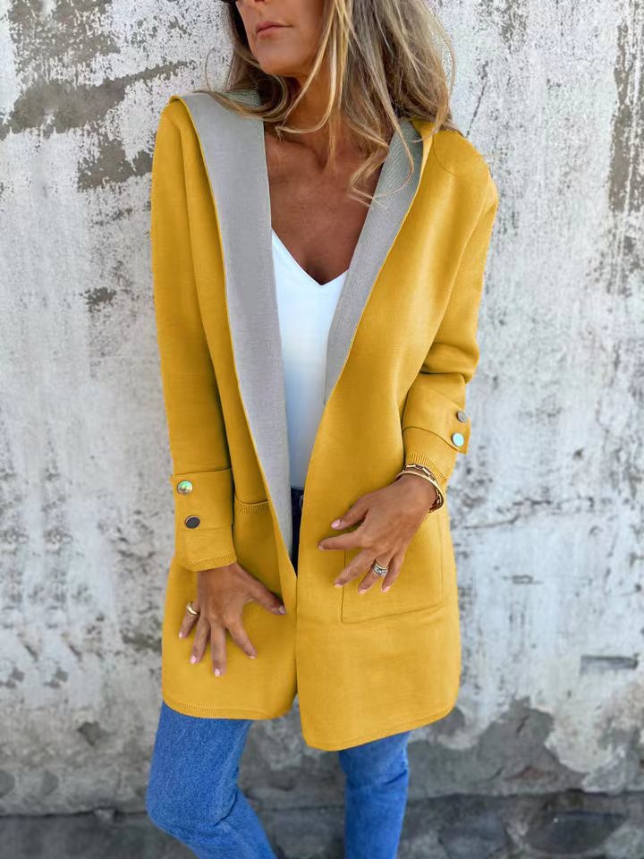 Damen modische Longjacke mit großzügiger Kapuze und praktischen Taschen ModeGeist