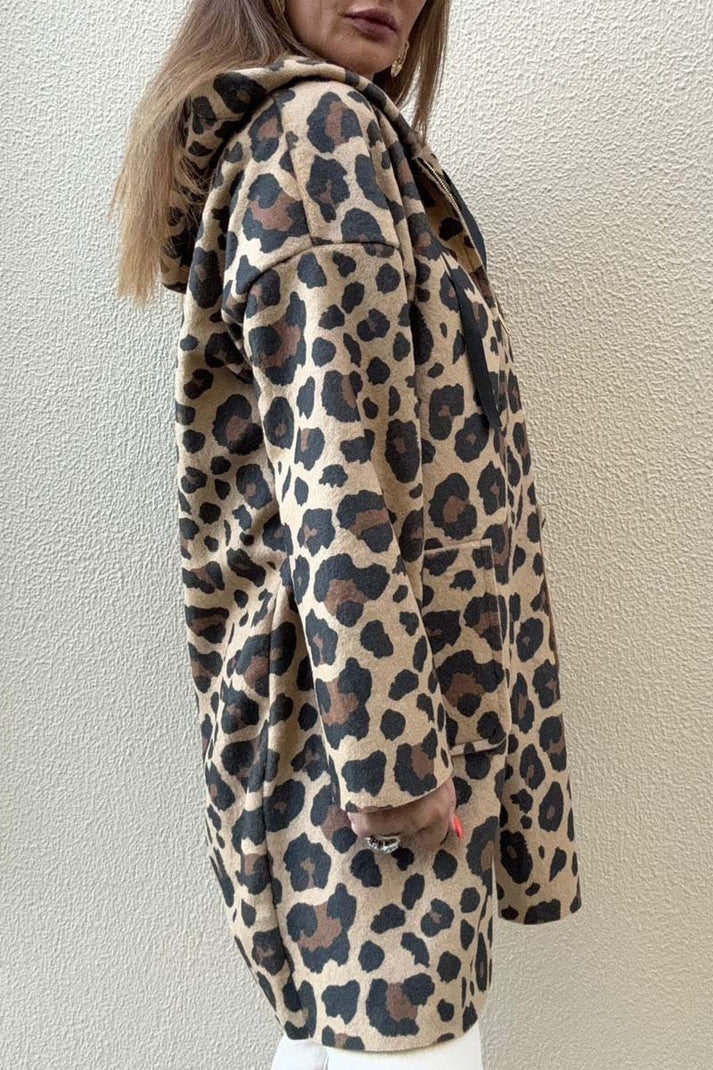 Damen modische Kapuzenjacke mit Leo-Muster ModeGeist