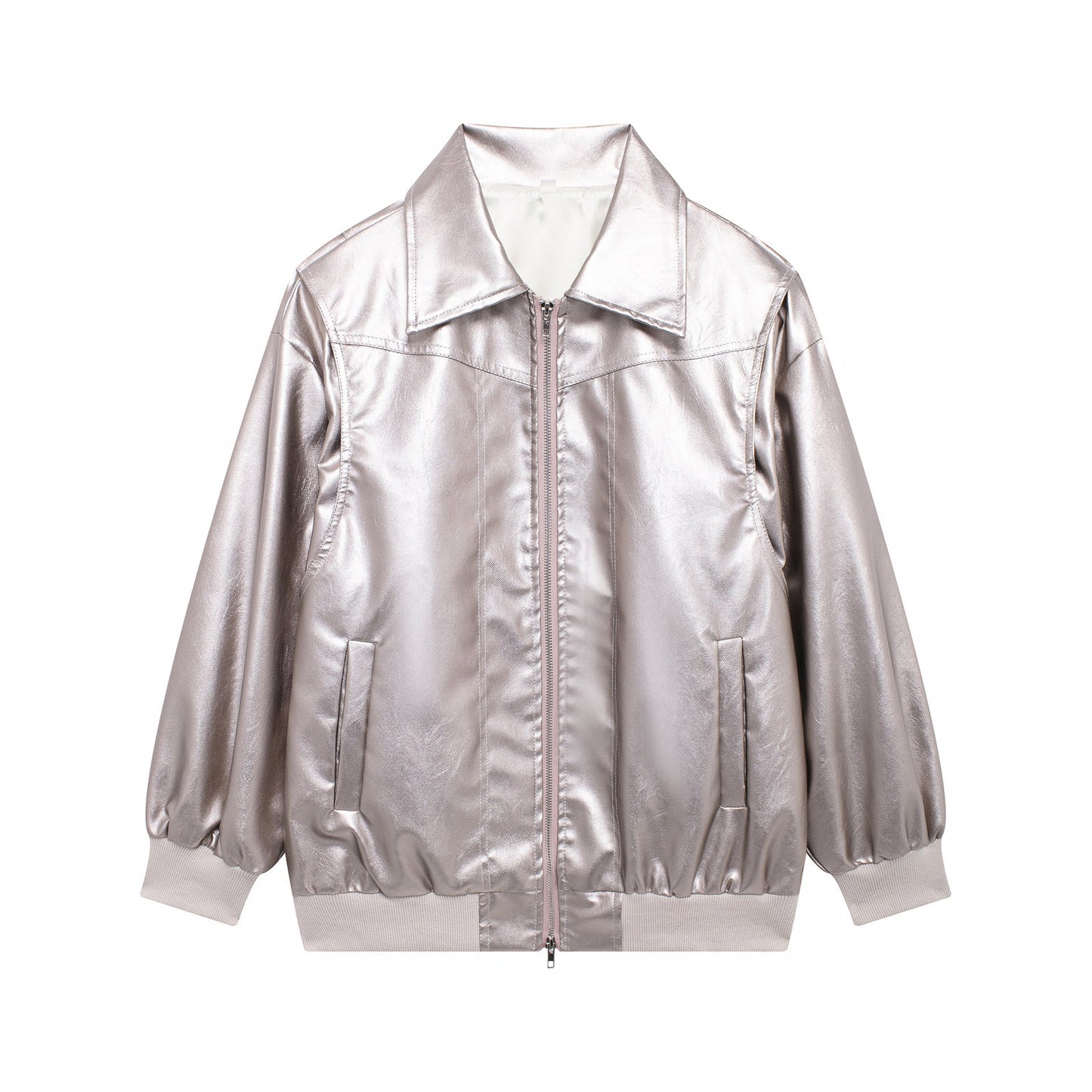 Damen Kunstlederjacke mit lässigem Schnitt und elastischem Saum ModeGeist