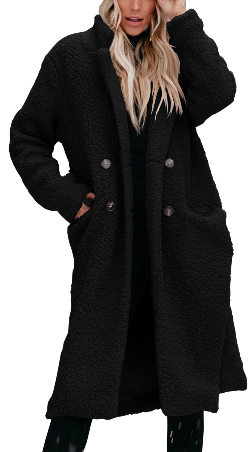 Damen Oversized Teddy-Mantel mit Knopfverschluss und praktischen Taschen ModeGeist
