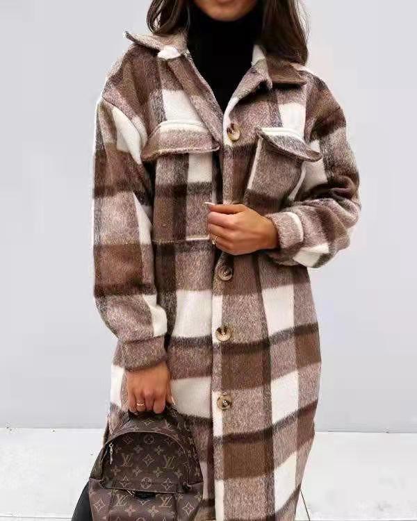 Damen Karierter Oversized-Hemd-Mantel mit praktischen Taschen ModeGeist