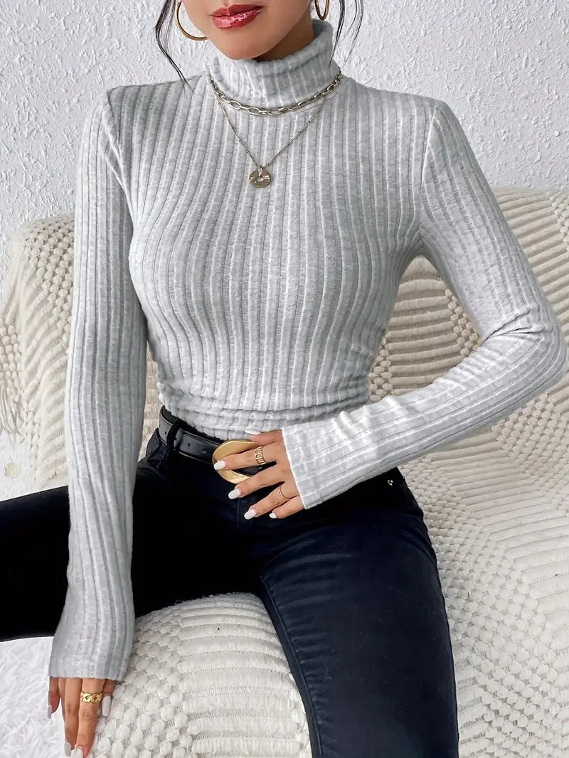 Damen Langarm Rollkragenpullover aus feinem Rippstrick ModeGeist