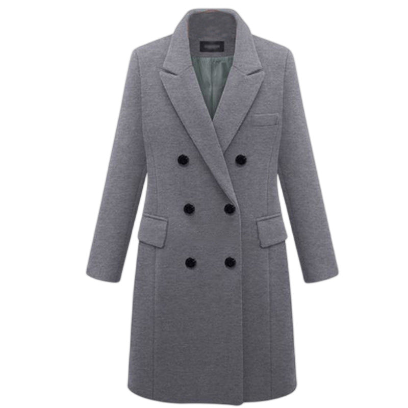 Damen eleganter doppelt-geknöpfter Wollmantel mit Taschen ModeGeist