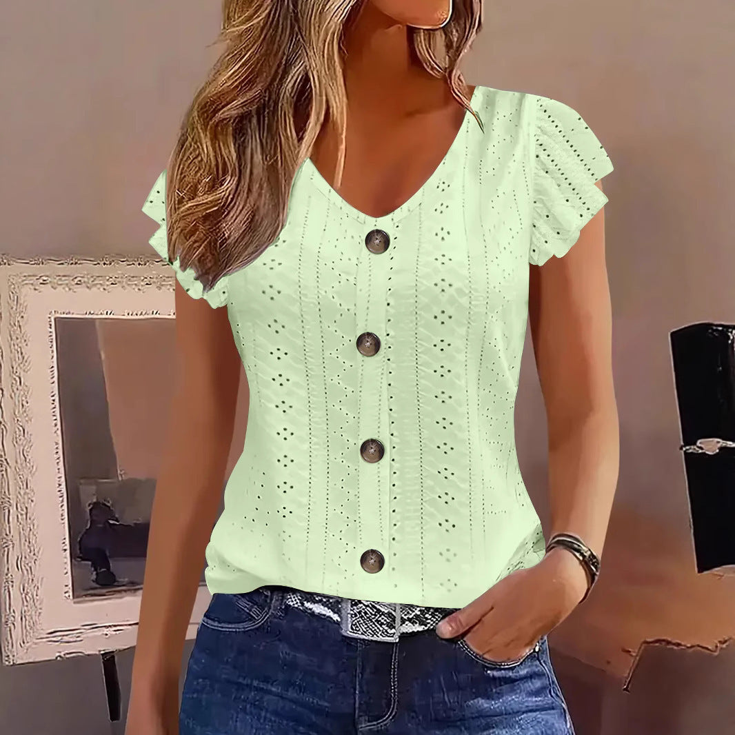 Damen Bluse mit Rüschendetails und Knopfverschluss ModeGeist