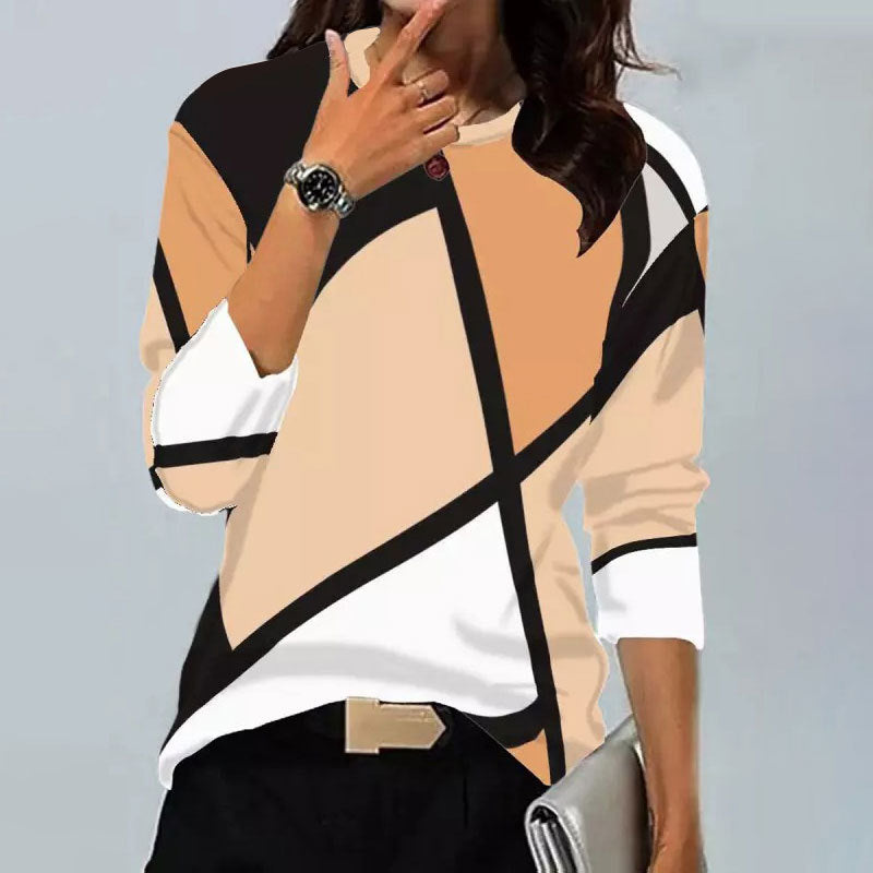 Modisches Vintage Langarmshirt mit geometrischem Muster und Rundhalsausschnitt von Fudus