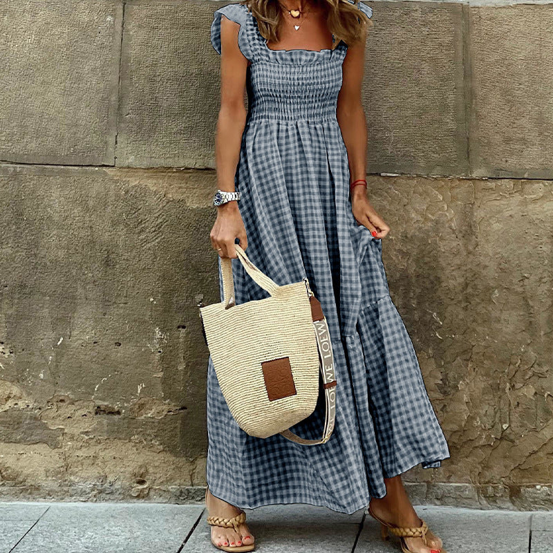 Elegantes Maxikleid für Damen mit elastischem Oberteil und raffinierten Rüschen – MODEGEIST