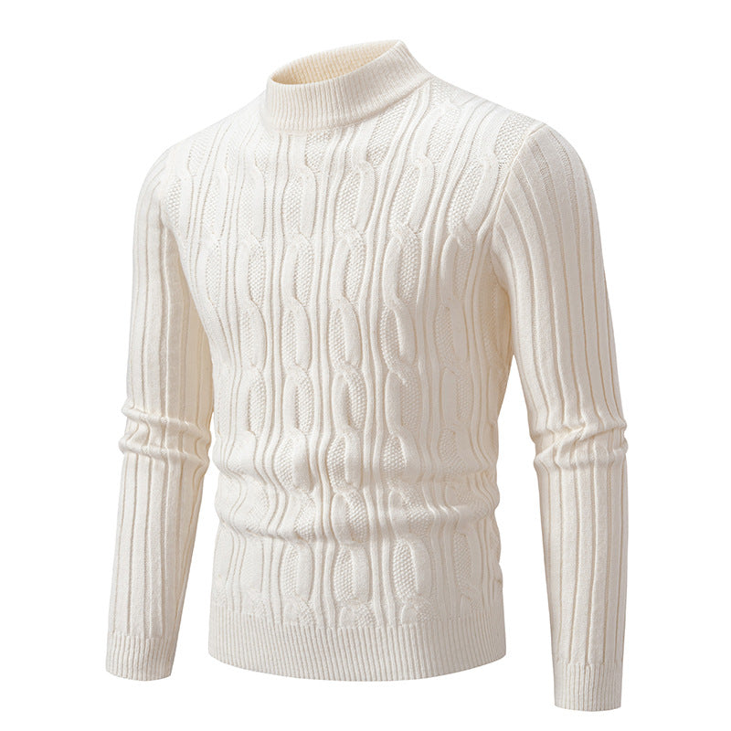 Herren Strickpullover mit magnetischem Zopfmuster und hohem Kragen ModeGeist