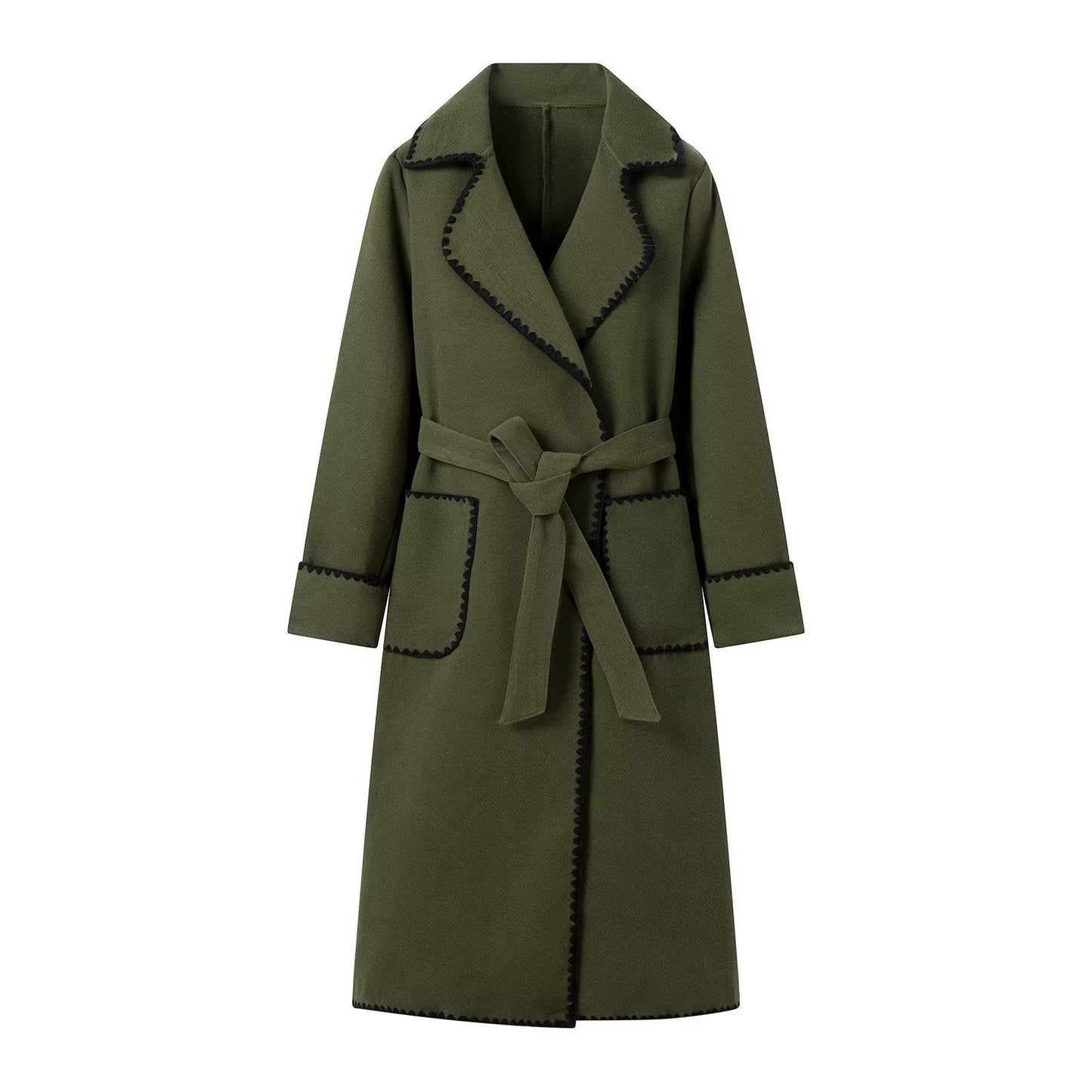 Damen elegante Übergangsjacke mit dekorativem Gürtel und hochwertigen Taschen ModeGeist