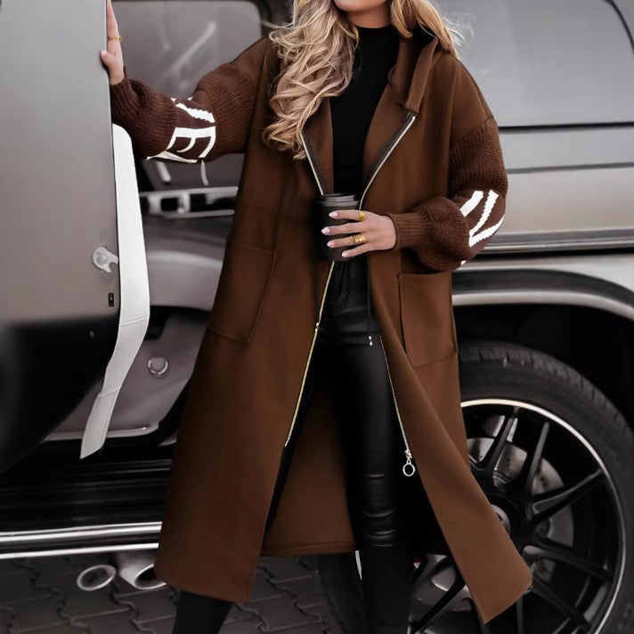 Damen Oversized Kapuzenmantel mit seitlichen Taschen und Reißverschluss ModeGeist