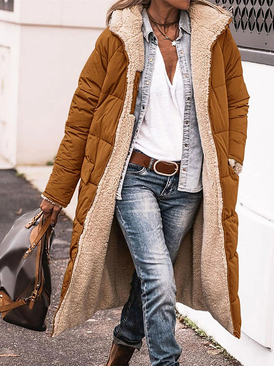 Damen Lange Steppjacke mit kuscheligem Innenfutter und Kapuze ModeGeist