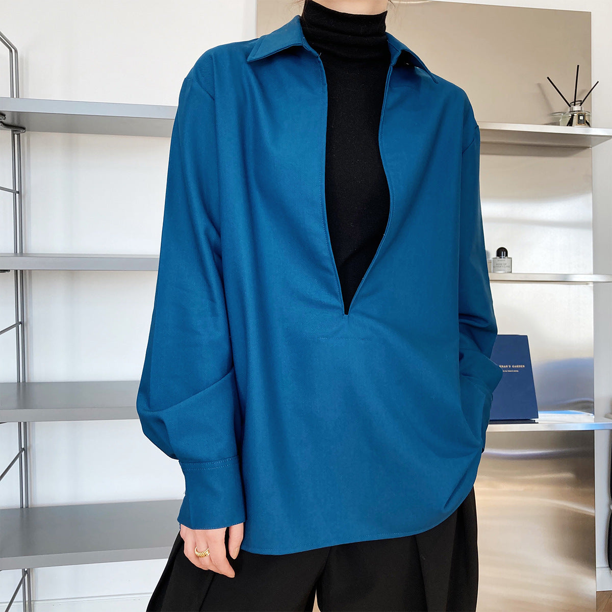 Fudus Damen Langarm-Shirt mit V-Ausschnitt