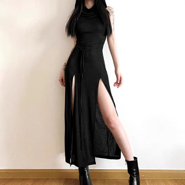 Damen Elegantes Maxikleid mit hohem Schlitz und Kapuze ModeGeist