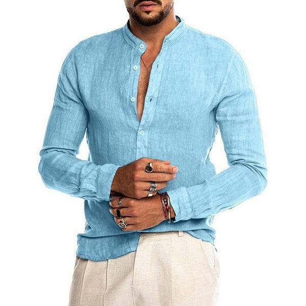 Herren Leinenhemd mit modernem Henley-Ausschnitt und Struktur ModeGeist