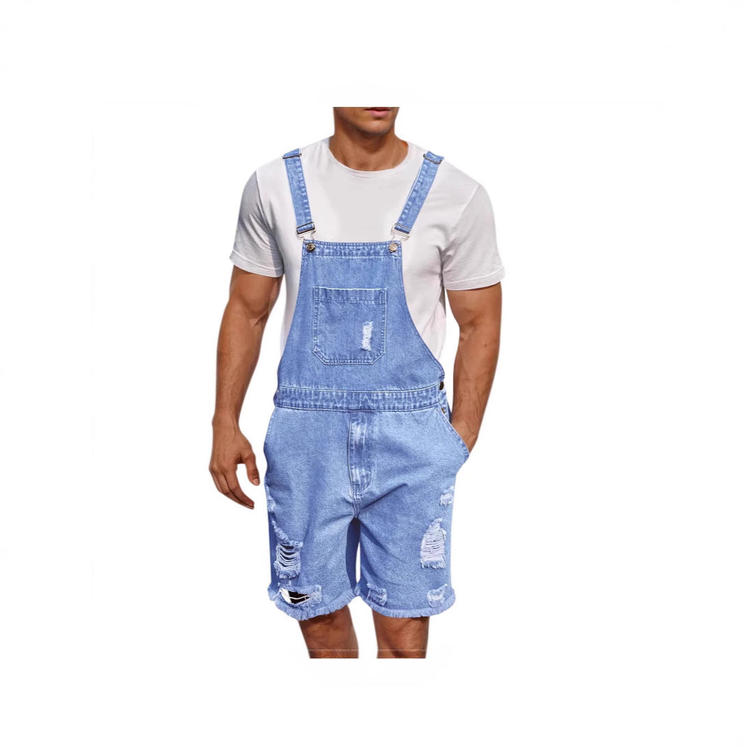 Modische Herren Denim Latzhose im Used-Look