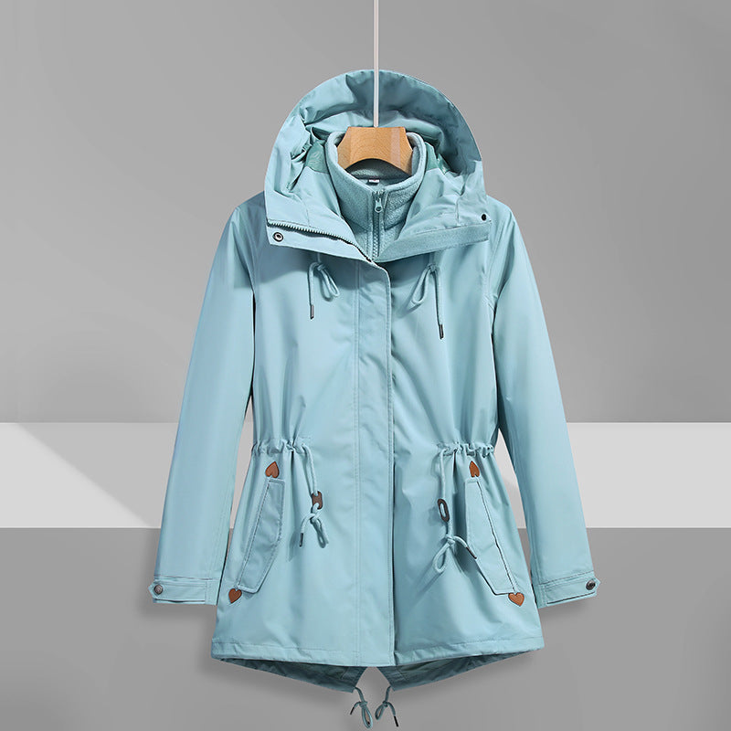 Damen wasserfeste Übergangsjacke mit verstellbarem Kapuzensystem und praktischen Taschen ModeGeist