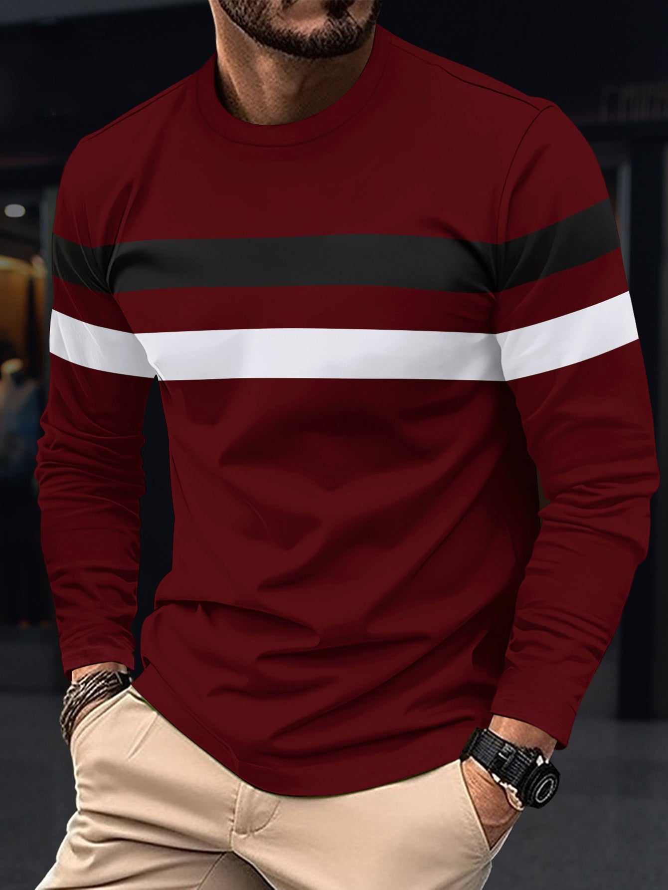 Herren modisches Langarmshirt mit sportlichen Streifen ModeGeist