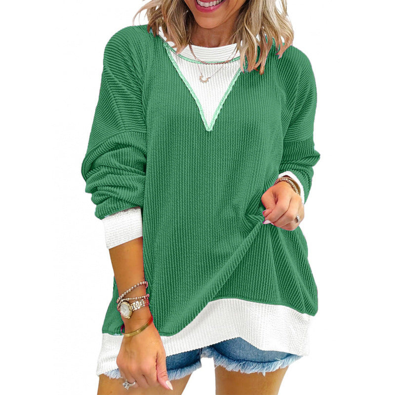 Damen lässiger Pullover aus strukturiertem Material mit V-Ausschnitt ModeGeist