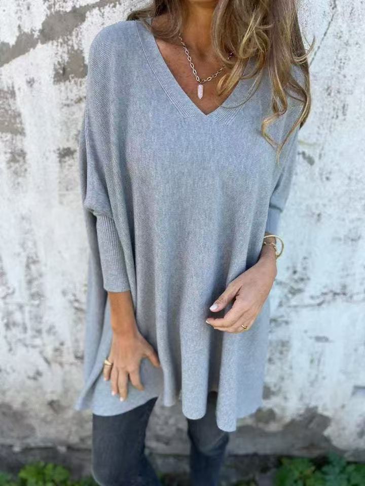 Damen Oversized V-Ausschnitt Pullover im luftigen Design ModeGeist