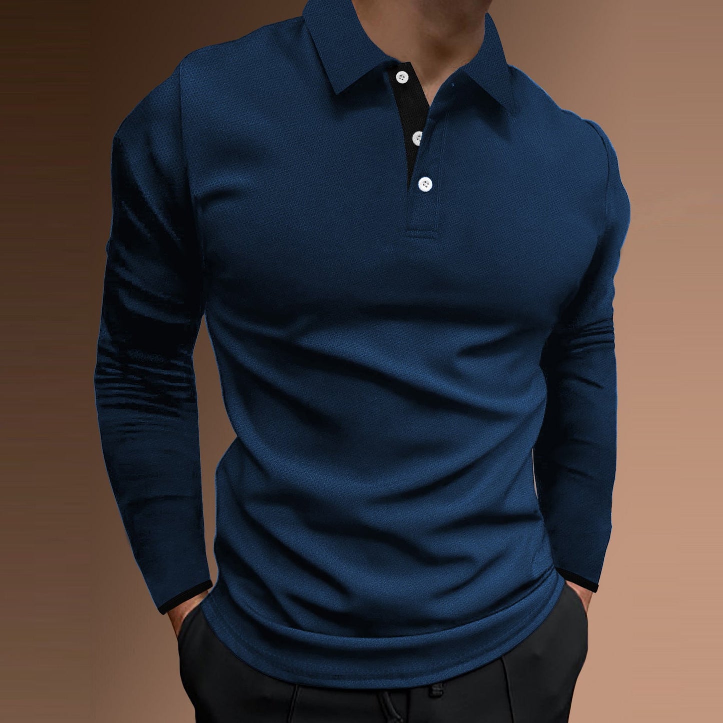 Herren elegantes Langarm-Polohemd mit strukturiertem Gewebe ModeGeist