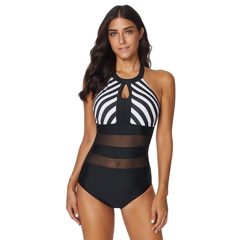 Modebewusster Badeanzug für Damen mit stylischen Mesh-Details und offenherzigem Keyhole-Ausschnitt
