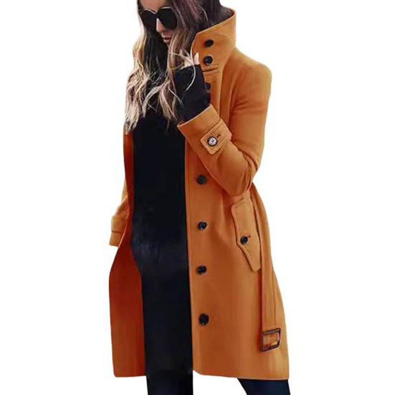 Damen Eleganter Hochkragen-Mantel mit praktischen Taschen ModeGeist
