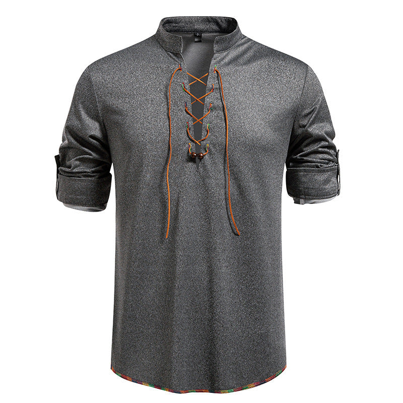 Herren Langarmshirt mit Kordelzug und Stehkragen ModeGeist