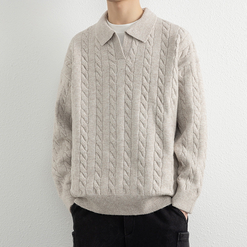 Herren Strickpullover mit Nautical Cable-Muster und klassischem Kragen ModeGeist