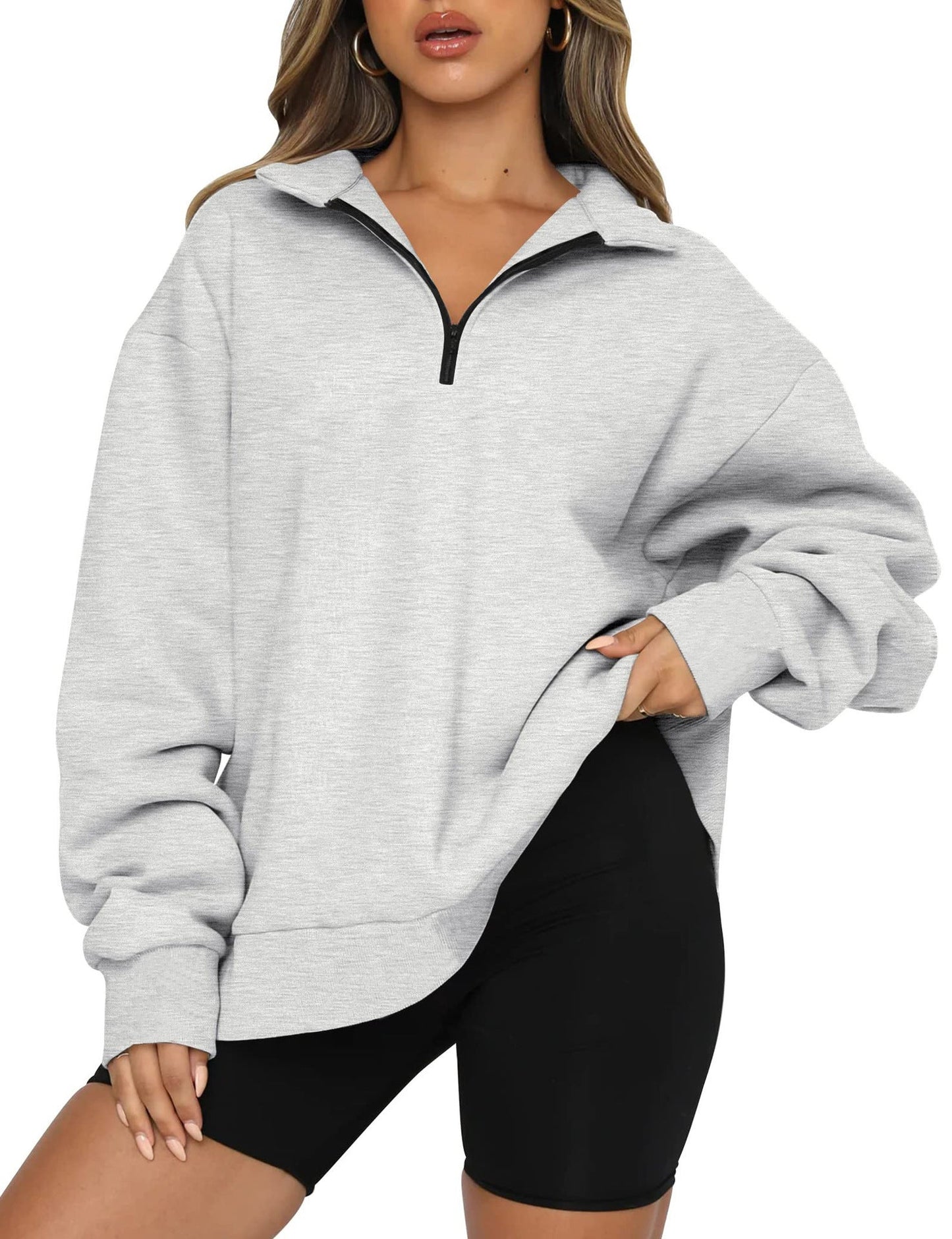 Damen Oversized Sweatshirt mit kurzem Reißverschluss und lässigem Schnitt ModeGeist