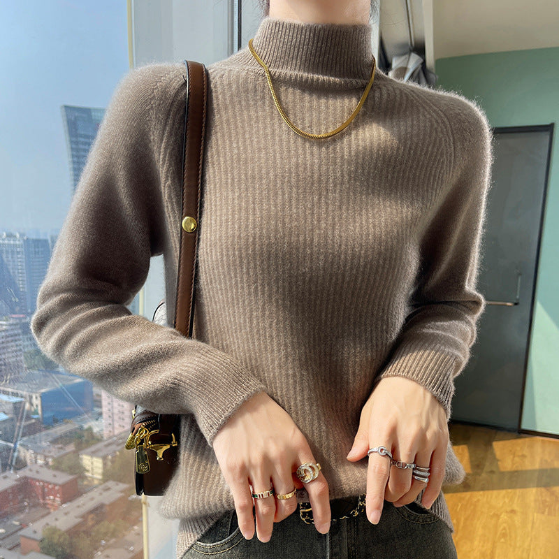 Damen Strickpullover mit hohem Kragen und feiner Rippstruktur ModeGeist