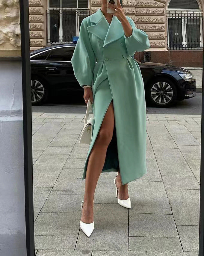 ModeGeist | Langer Trenchcoat für Damen - Reverskragen