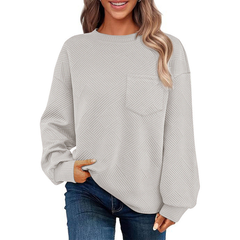 Damen lässiger Pullover mit strukturiertem Muster und praktischer Brusttasche ModeGeist