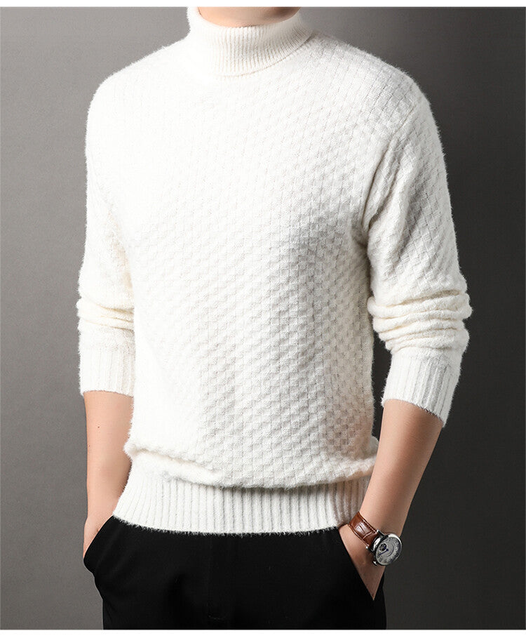 Herren Strickpullover mit hohem Kragen und strukturiertem Design ModeGeist