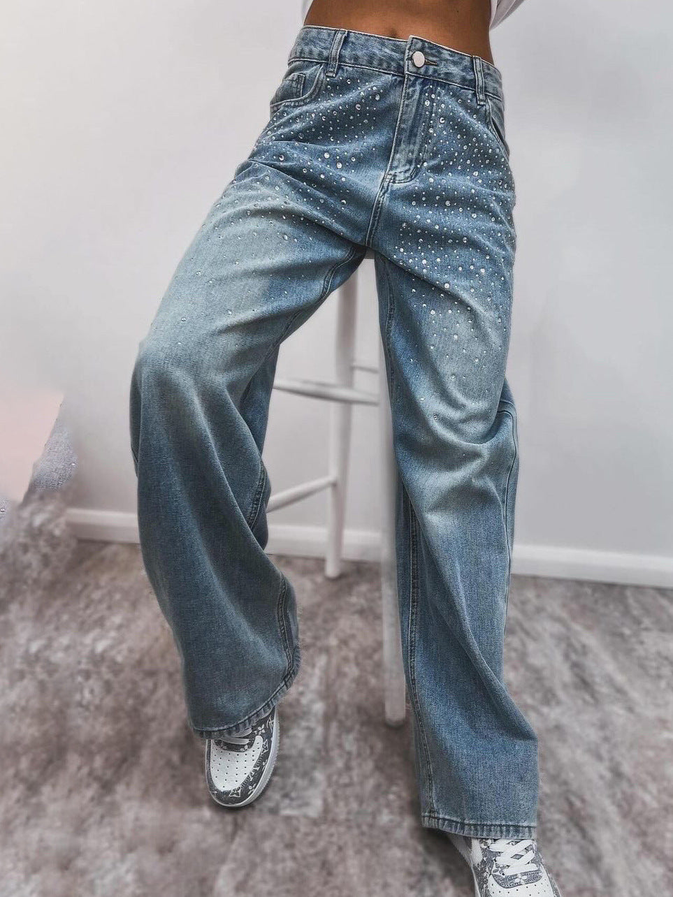 Damen Denim-Hose mit funkelnden Strass-Applikationen ModeGeist
