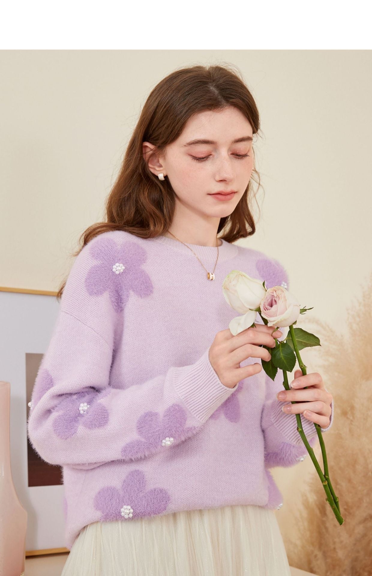 Damen Weicher Strickpullover mit strukturiertem Applikationsdesign ModeGeist
