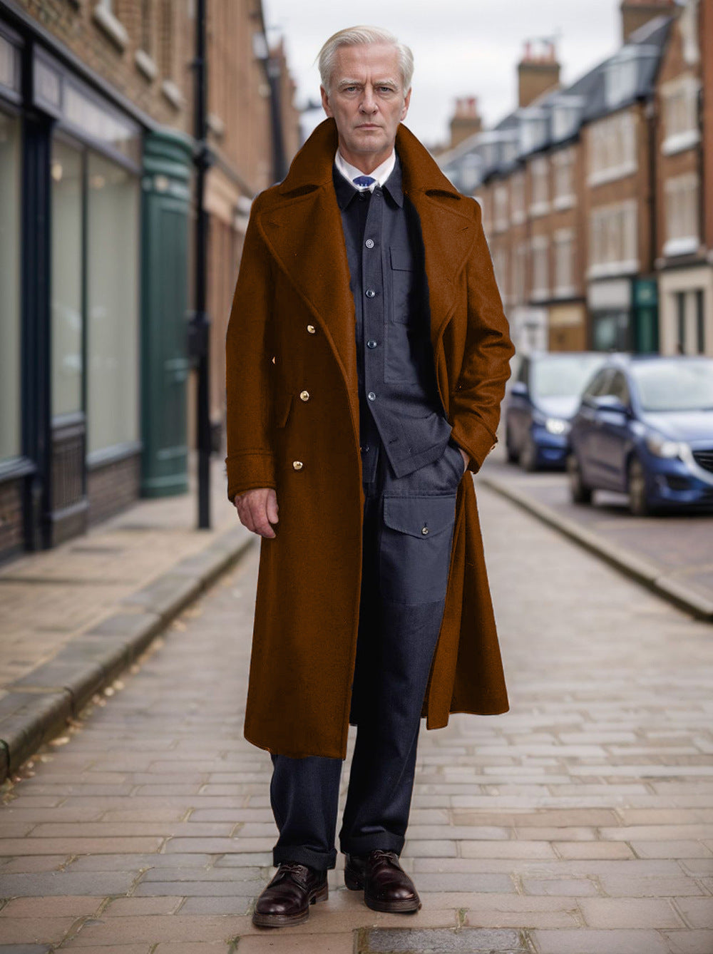 Herren eleganter Langmantel mit doppelter Knopfreihe und breitem Revers ModeGeist