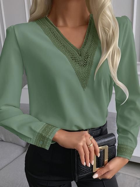 Damen elegante Bluse mit Spitzenbesatz ModeGeist