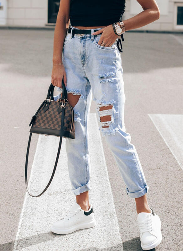 Damen Ripped Boyfriend Jeans im lässigen Vintage-Stil mit hohem Bund ModeGeist