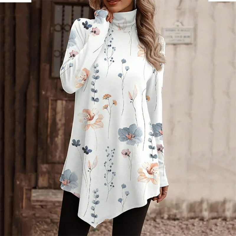 Damen Tunika mit floralem Design und hohem Kragen ModeGeist