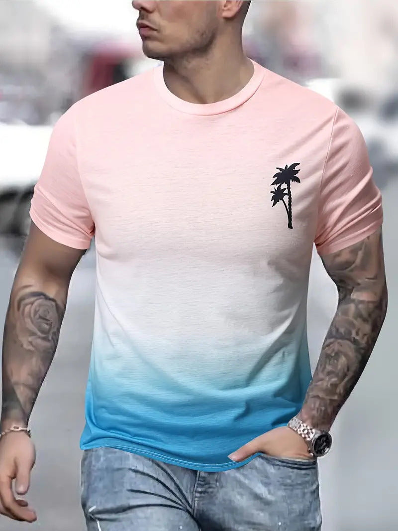 Herren T-Shirt mit modernem Farbverlauf und Palmenstickerei ModeGeist