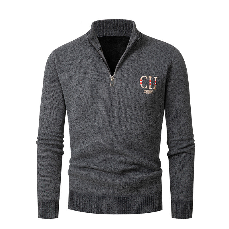 Herren stylischer Strickpullover mit Stehkragen und Reißverschluss ModeGeist
