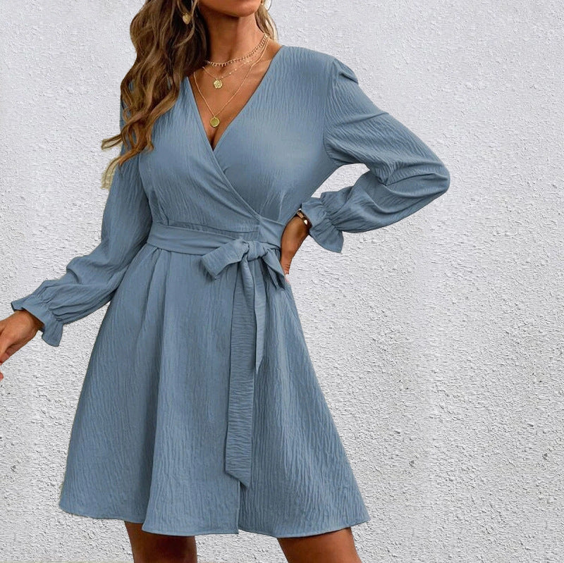 Damen Wickelkleid mit ausgestellten Ärmeln und Gürtel ModeGeist