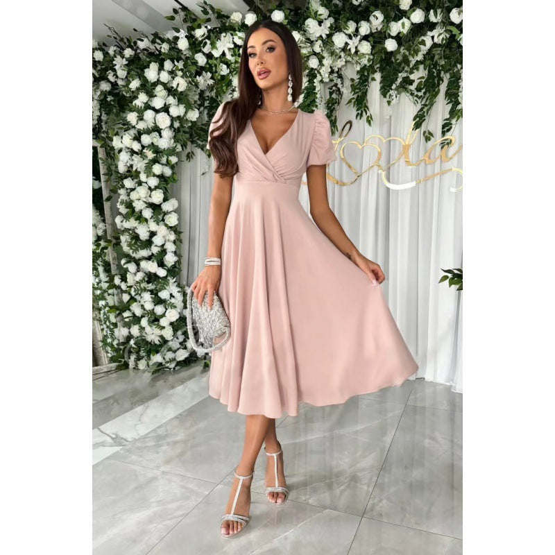 Damen Elegantes A-Linien Midi Kleid mit weichen Falten ModeGeist