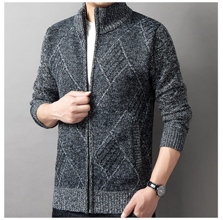 Herren Strickjacke mit modernem Zipper und grafischem Muster ModeGeist