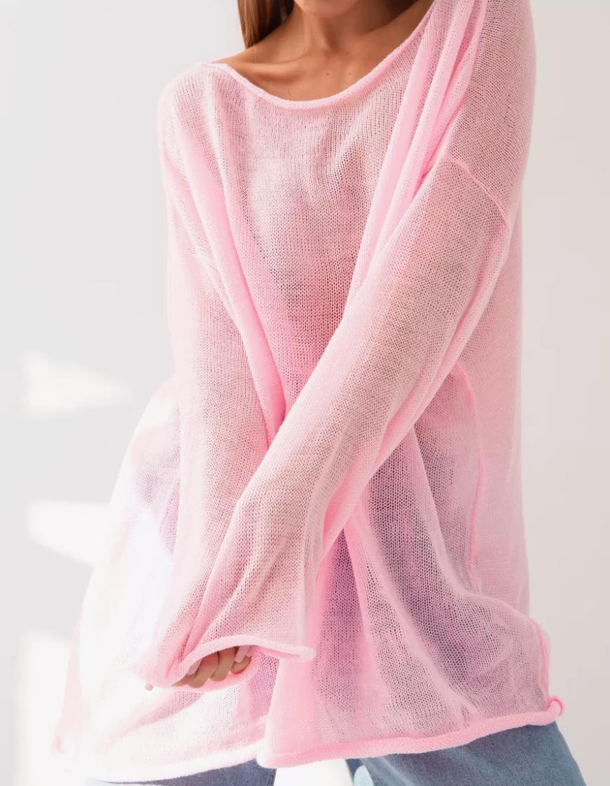 Damen luftiger Oversize-Strickpullover mit weitem Schnitt und transparentem Gewebe ModeGeist