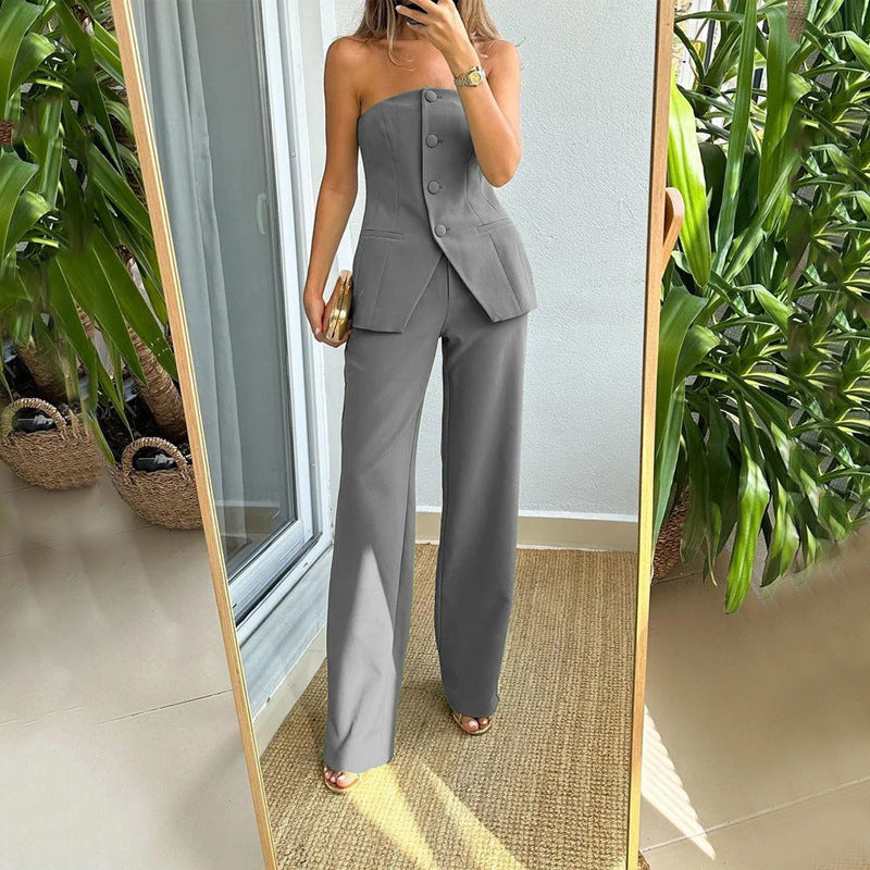 Jenica: Modernes, sexy Röhren-Top-und-Hose-Set mit Knöpfen